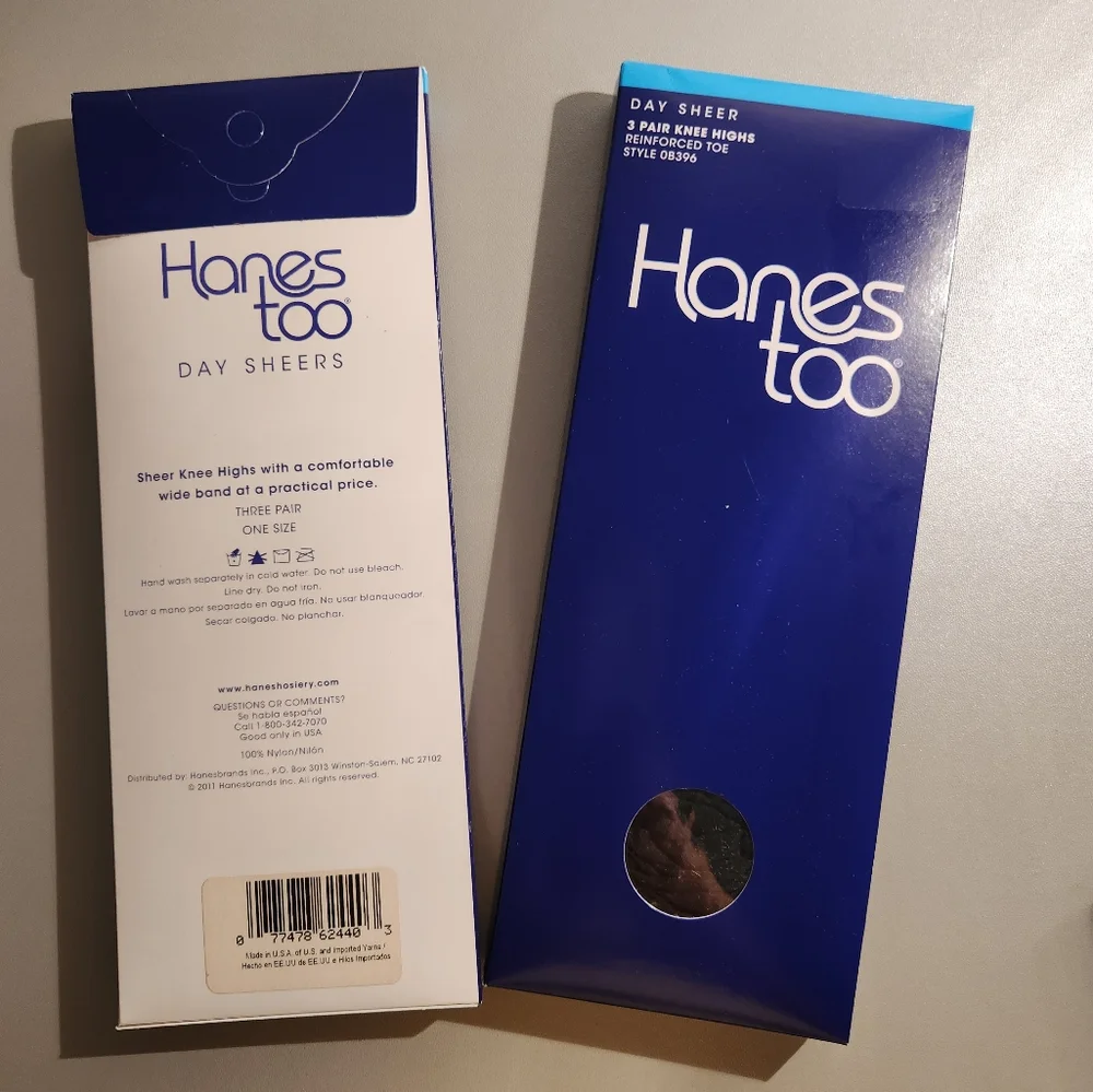 Hanes Too Knee Highs Black Day Sheer Pantyhose New 2 Boxes of 3 OSFM 2/$20